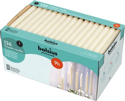 Bolsius - Torpedokaarsen - Ivoor - 136 Stuks - 9 Branduren