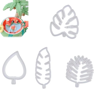 Cosensi- Koekjesvormpjes set - 4 stuks bladvormen - Voedselveilig kunststof - Antiaanbaklaag - Herbruikbaar - Vaatwasmachinebestendig - Perfect voor tropische decoraties - Uitsteekvormpjes
