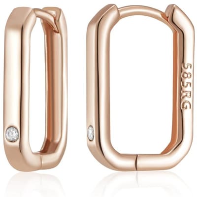 Mode Glanzende Roségouden Vierkante Hoepeloorbellen Voor Vrouwen Natuurlijke Zirkonia Accessoires Hoge Kwaliteit Dagelijkse Fijne Sieraden beige