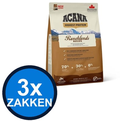 3x Acana - Highest Protein Dog Ranchlands - Hondenvoer Droogvoer - 2 kg