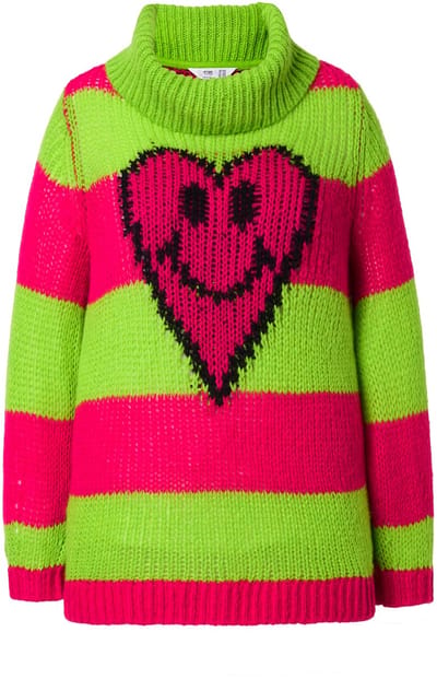 Angel of Style - Dames - Pullover straight fit blokstrepen hart-smiley - Neon bes - Maat 46+