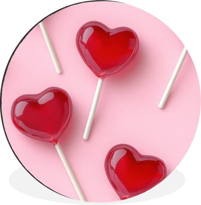 WallCircle - Wandcirkel - Muurcirkel - Lollies - Hartjes - Roze - Aluminium - Dibond - 140x140 cm - Binnen en Buiten