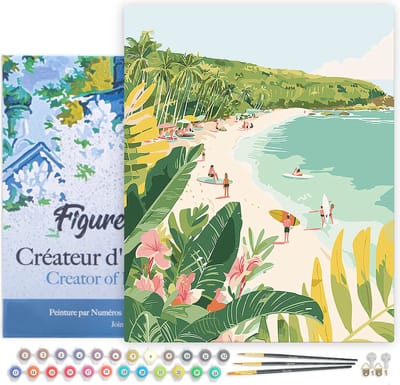 Figured'Art Schilderen op Nummer Volwassenen met lijst Surfparadijs- Handwerk acrylverf Kit DIY Compleet - 40x50cm Canvas al ingelijst