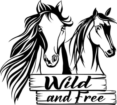 Muur - raam - aanhanger - sticker - paarden - tekst wild and free