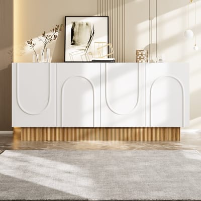 REDOM - Dressoirkast - 4 Deuren - U-Vormig Reliëf - Modern - Voor Woon- En Eetkamer - Spaanplaat - Wit En Houtkleur - 160 X 75 X 38 Cm