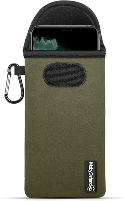 MobyDefend Hoesje - Geschikt voor iPhone X - Neopreen Pouch Met Karabijnhaak - Insteek - Riemlus - Groen