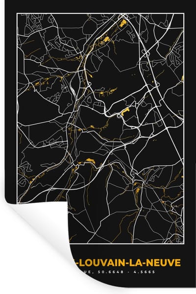 Muurstickers - Sticker Folie - Stadskaart - Plattegrond - Ottignies,Louvain-La-Neuve - Kaart - Goud - 20x30 cm - Plakfolie - Muurstickers Kinderkamer - Zelfklevend Behang - Zelfklevend behangpapier - Stickerfolie