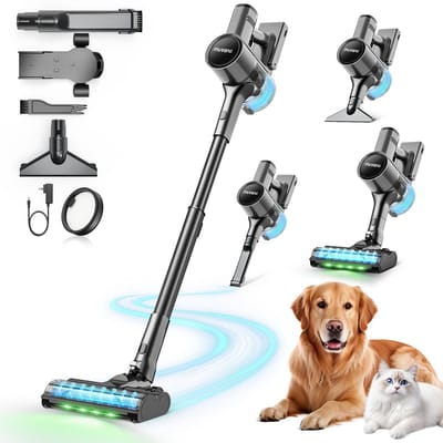 Muvang Steelstofzuiger Draadloos - Steelstofzuiger- 500W - HEPA Filter - Kruimeldief -7*2500mAh-Op Accu-Zonder Zak - Vacuum Cleaner-Blauw-moederdag