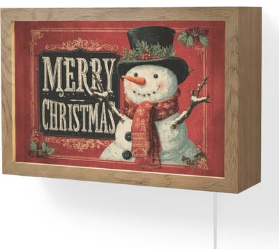 Wandlamp 30x20 cm - Oplaadbaar - Klassiek - Kerstgroet - Sneeuwpop - Rood - Wandlampen binnen woonkamer - Slaapkamer lamp met kabel - Decoratieve nachtlamp - Vloerlamp snoer