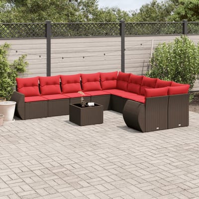 vidaXL - 11-delige - tuinbankset - met - kussens, - bruin - polyrotan