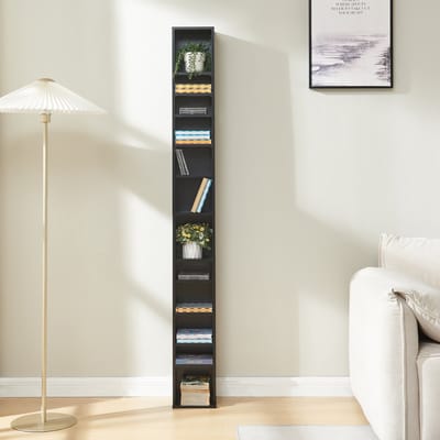 CD DVD kast Tynset vakkenkast met 12 vakken 175x20x20 cm zwart [en.casa]