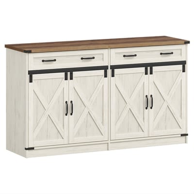 Keukenkast / Dressoir – Voor Keuken – Vrijstaand Kastje met 1 Lade, 2 Deuren en Verstelbare Planken – Landhuisstijl – Vintage Bruin/Wit