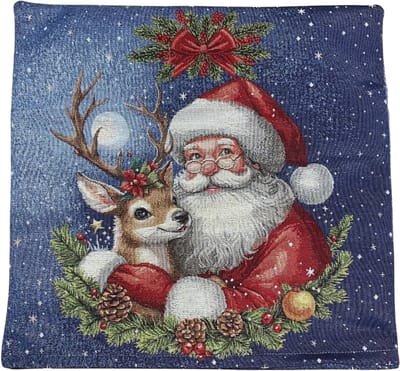 Kussenhoes - Kerst - Gobelinstof - Comet- Kerstman met Hert - 45 x 45 cm