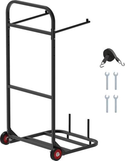 Stoelvouwwagen, 45 Kg Draagvermogen, Stevige Trolley voor Maximaal 10 Stoelen, metalen Stoelopbergsysteem met Rubberen Wielen, Praktische Stoelhouder In Matzwart Design