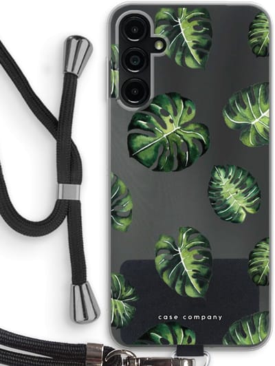 Case Company® - Hoesje met koord geschikt voor Samsung Galaxy A14 hoesje met Koord - Tropische bladeren - Telefoonhoesje met Zwart Koord - Bescherming aan alle Kanten en Over de Schermrand