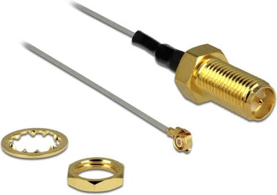 MHF III (v) - RP-SMA (v) kabel - Micro Coax (0,81 mm) - 50 Ohm / grijs - 0,20 meter