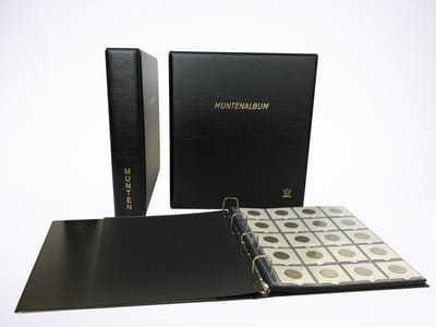 Importa MH20 Album inclusief 5x MH20 munthouderbladen en 5 zwarte schutbladen - Classic Zwart - met opdruk Muntenalbum - Gewatteerd met extra zwaar ringmechaniek (geschikt voor munten in munthouders)