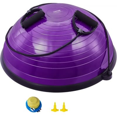 VEVOR Halve oefenbaltrainer, 23-inch balansbaltrainer, 660 lbs stabiliteitsbal, yogabal met weerstandsbanden en voetpomp, krachttrainingsbal voor thuisgym, full body workout