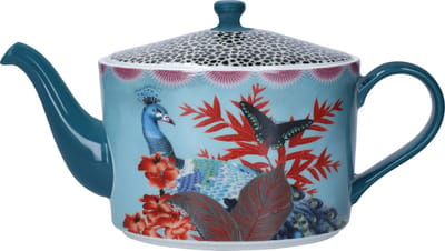 Mikasa x Sarah Arnett Theepot, porseleinen theepot met deksel, tropische print voor gezellig samenzijn, 1.1L - geschenkverpakking & vaatwasmachinebestendig