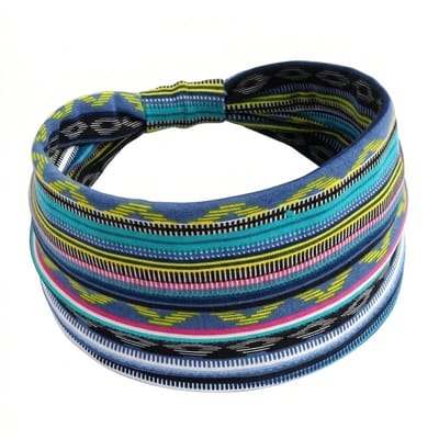 Blauw multicolor haarband dames – elastische brede haarband – stoffen haar accessoire met etnisch patroon – kleurrijk en comfortabel design