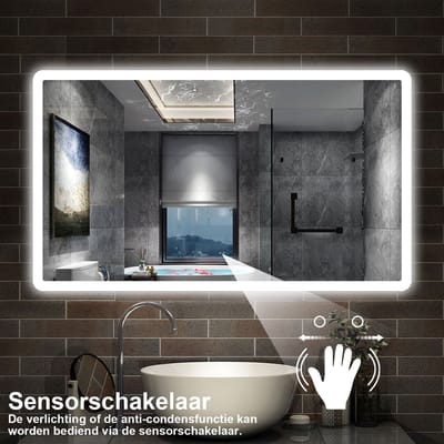 AICA Badkamerspiegel 160x80 cm met Sensorbediening en Wit licht - Dimbaar - Anti-Condens - Geheugen Wandspiegel Douchespiegel IP44 Horizontaal / Verticaal