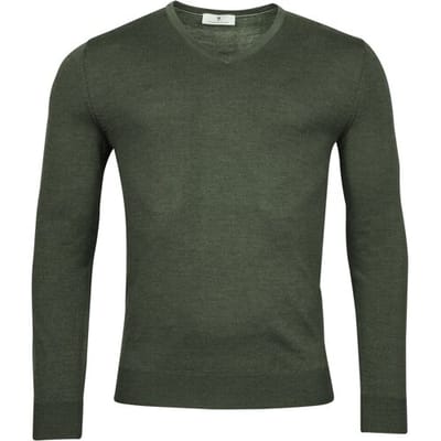 Thomas Maine Trui Fine Merino V-Neck Uni Single Knit Donker Groen / male