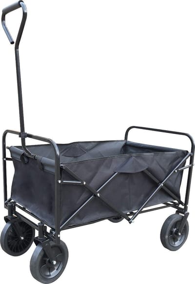 FEDEC Opvouwbare Bolderkar - Inklapbaar - Tot 75 kg - Strandkar / Boodschappenkar / Campingkar - Met 18 cm PVC Wielen - Zwart