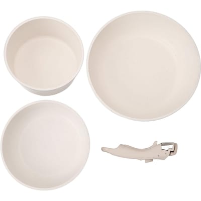 Ensemble de 3 Poêles à Frire Manche Amovible Poêle à Fond Plat Ensembles d'Ustensiles de Cuisine pour Cuisinière à Induction L