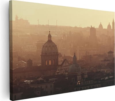 Artaza Canvas Schilderij Skyline - 30x20 cm - Klein - Wanddecoratie Stad - Muurdecoratie Rome - Kamer Accessoires Zonsondergang