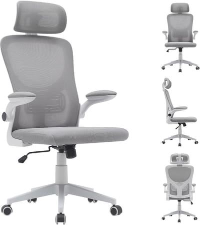 Ergonomische Bureaustoel Grijs met Lendensteun, Hoofdsteun en Ademende Stof | In Hoogte Verstelbaar
