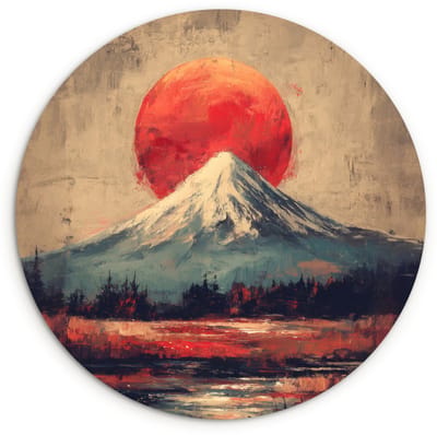 WallCircle® Wandcirkel 120x120 cm - Muurcirkel Bergtop - Sneeuw - Zon - Muurdecoratie woonkamer - Wanddecoratie slaapkamer - Kamer decoratie accessoires - Ronde schilderijen XXL