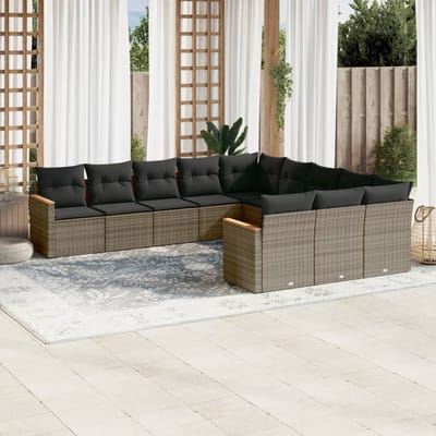vidaXL - 11-delige - Loungeset - met - kussens - poly - rattan - grijs