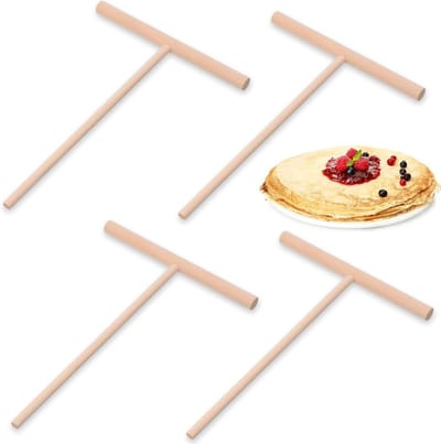 Crepe Deegverdeler Set van 4 Stukken, 16 x 12 cm, Houten T-Vormige Roti en Pannenkoekmaker, Ideaal voor Crepes, Pannenkoeken en Bakken
