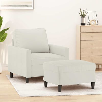 vidaXL - Fauteuil - met - voetenbank - 60 - cm - fluweel - crèmekleurig