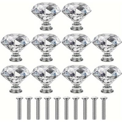 4/10st 30mm-1.18 Inch Kristalheldere Glazen Dressoir Knoppen Zilveren Diamant Lade Knoppen Handgrepen Keukenkast Knoppen voor Dressoir Laden 10pcs