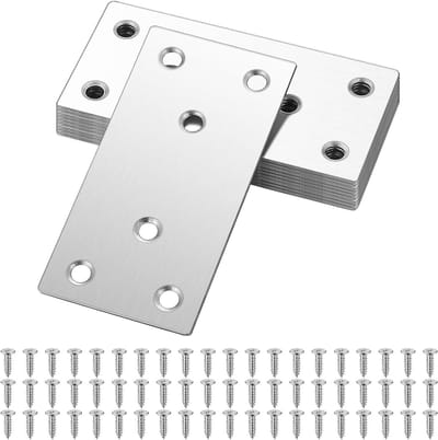 Set van 10 platte rechte reparatieplaten van roestvrij staal voor meubelverbindingen en ondersteuning, 80 x 40 mm