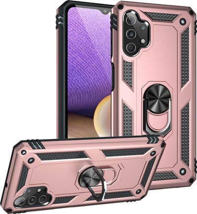 Hoesje Geschikt Voor Samsung Galaxy A32 Hoesje - Galaxy A32 5G Rose Goud hoesje Anti-Shock Hybrid Armor case Ring houder TPU backcover met kickstand