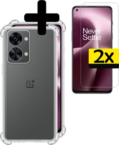 Hoesje - Met Screenprotector - 2 Stuks - Geschikt voor OnePlus Nord 2T - Sterk & Shockproof - Siliconen Case - Back Cover - Telefoon Hoes - Shock Proof - Telefoonhoesjes - Transparant