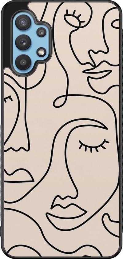 Leuke Telefoonhoesjes - Hoesje geschikt voor Samsung Galaxy A32 5G - Abstract gezicht lijnen - Backcover zwart - Print / Illustratie - Beige
