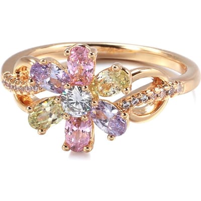Nouveau Bague Fleur Or Rose Pour Femmes Mode Colorée Zircon Naturel Bagues Fines Mariée Bijoux de Mariage Cristal Cadeau 8 beige