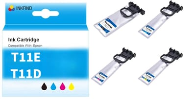 INKFIND T11D Inktcartridge compatibel met Epson T11E1, T11D1, T11D2, T11D3, T11D4, C13T11E140 C13T11D140 C13T11D240 C13T11D340 C13T11D440 Hoge Capaciteit 4-pack Zwart*1 (10000 page) en Kleur*3 Geschikt voor Epson WorkForce Pro WF-C5390DW WF-C5890DWF