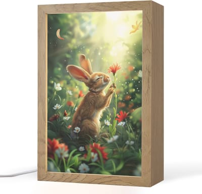 Nachtlampje 20x30 cm - Kinder lampje - Konijn - Dieren - Bloemen - Natuur - Tafellamp kinderkamer - Slaapkamer lamp - Bedlamp kinderen - Kinderlampje stopcontact - Wandlamp babykamer - Nachtlampjes