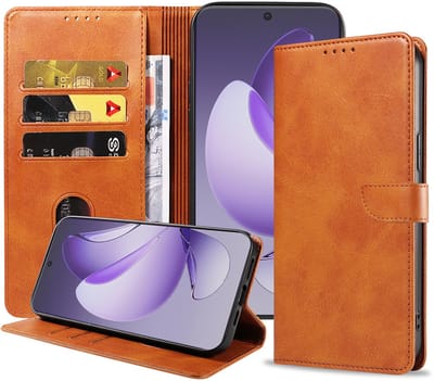 Geschikt voor Oppo Reno 13 Pro Telefoonhoesje Kunstleer met Magnetisch lipje en Pasjeshouder Book Case met Klepje - Walletcase with Cardslot - Bruin - Smartphonica geschikt voor Oppo Reno 13 Pro