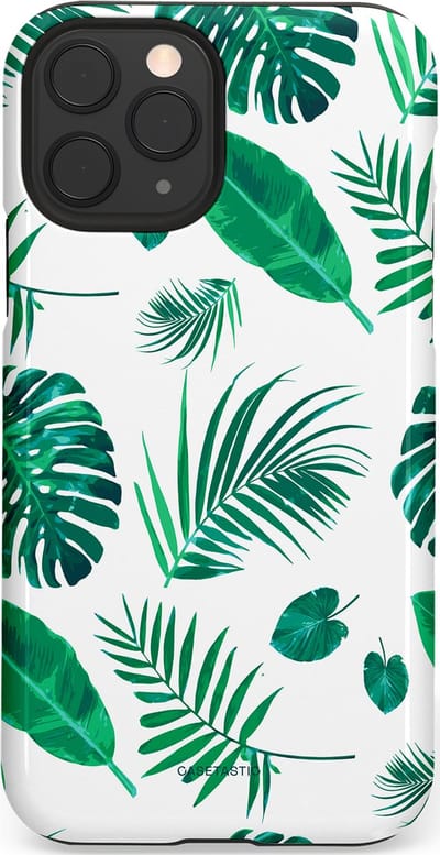 Casetastic Hoesje Geschikt voor Apple iPhone 11 Pro - Stijlvolle Beschermende Duo-layer Case - Groene Witte Jungle Bladeren Print