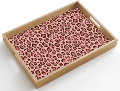 Dienblad hout 50x35 cm - Schootdienblad - Luipaard - Patroon - Roze - Borrelplank rechthoek - Plateau dienbladen
