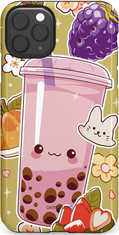 Casetastic Hoesje Geschikt voor Apple iPhone 11 Pro Max - Stijlvolle Beschermende Duo-layer Case - Roze Rode Kawaii Bubbletea Korea
