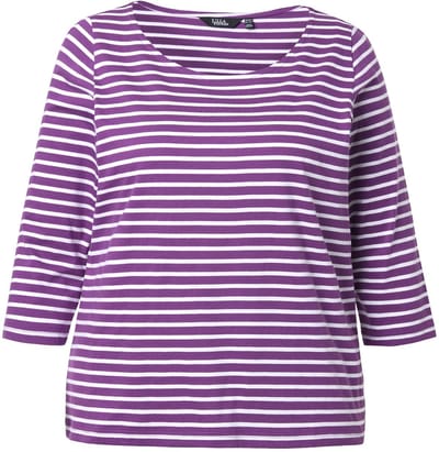 Ulla Popken - Dames - Gestreept shirt klassiek ronde hals 3/4-mouwen - Aubergine - Maat 54+
