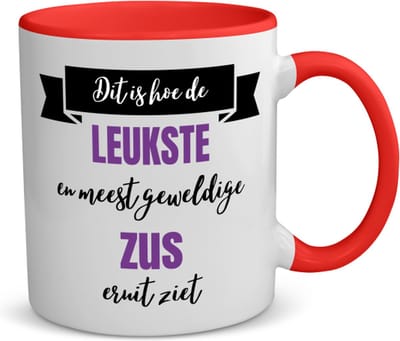 Akyol - leukste zus eruit ziet koffiemok - theemok - rood - Zus - beste zus - verjaardagscadeau - cadeau voor zus - gift - kado - 350 ML inhoud