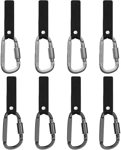 Dailygoods- Karabijnhaak D-vormig - 8 stuks met schroefsluiting - Aluminiumlegering - 15 cm webbing - Voor werk/camping/motorfiets - Haak