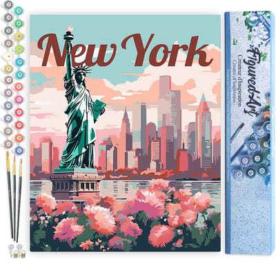 Figured'Art Schilderen op Nummer Volwassenen canvas Reisposter New York in Bloei - Handwerk acrylverf Kit DIY Compleet - 40x50cm zonder frame